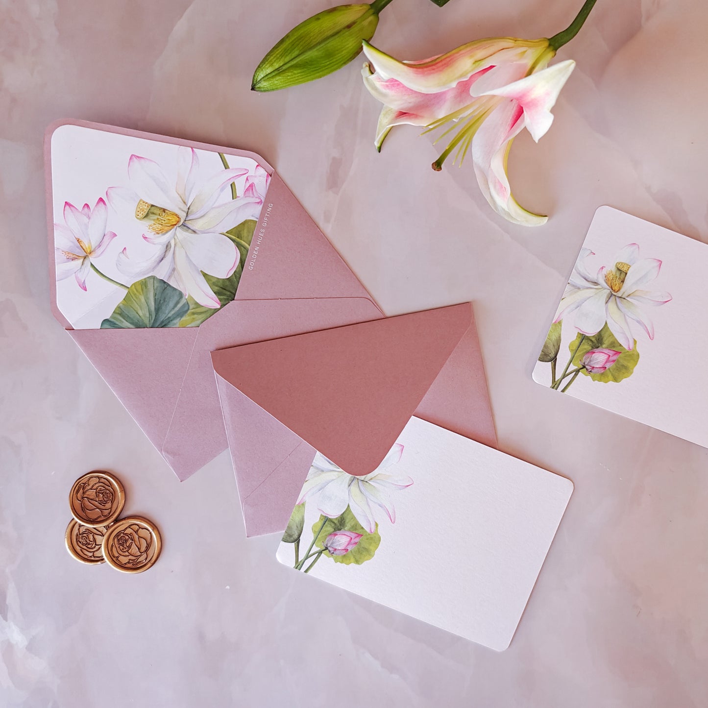 Rosewood Lotus Notecard Set