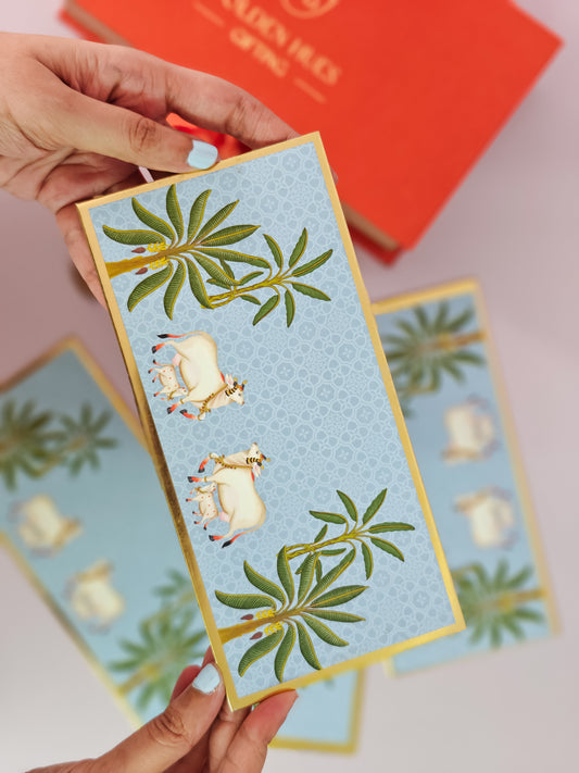 Pichwai Print Money Envelopes (Sky Blue)