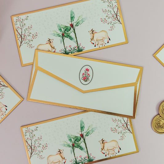 Pichwai Print Money Envelopes (Green)