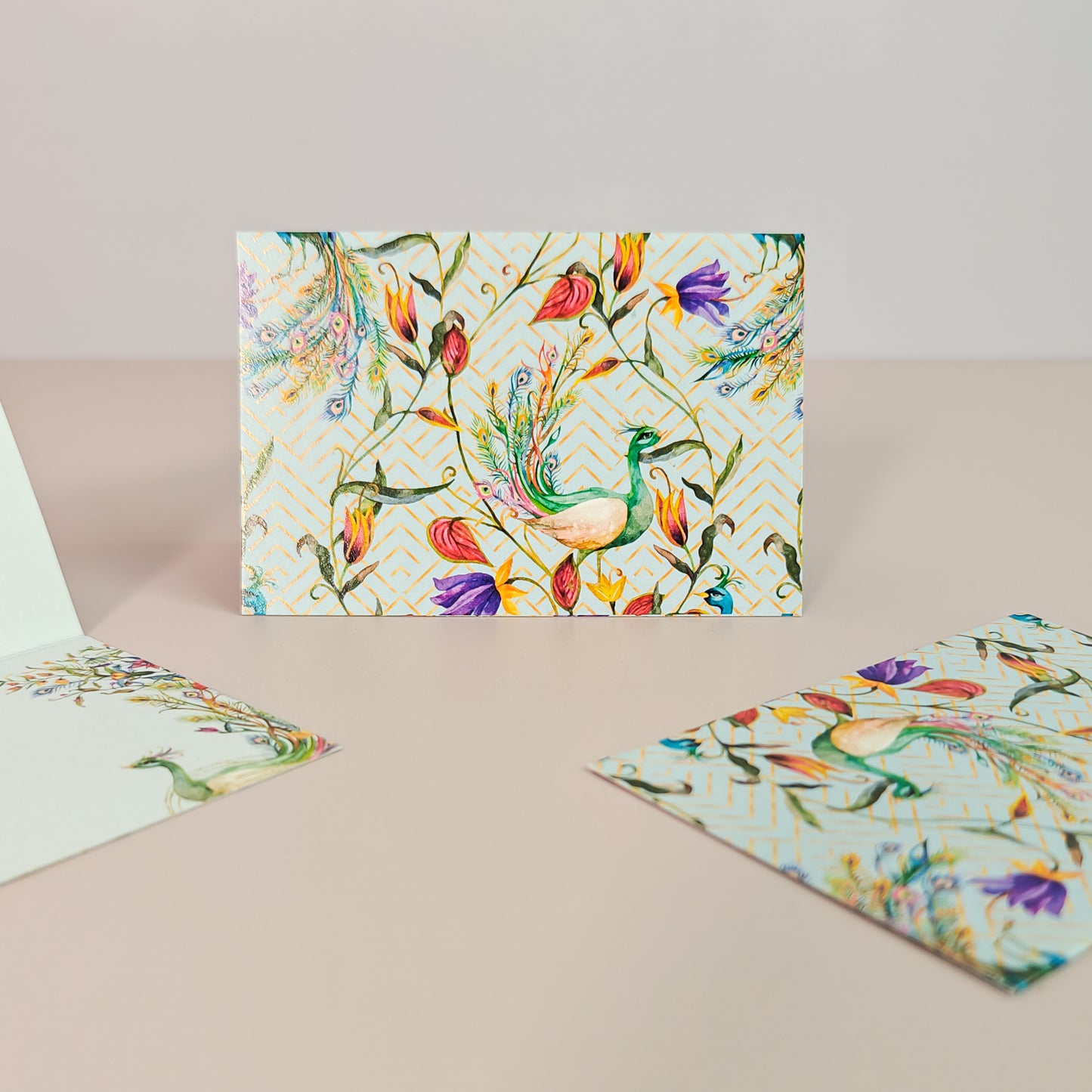 Peacock Print Mini Folding Cards