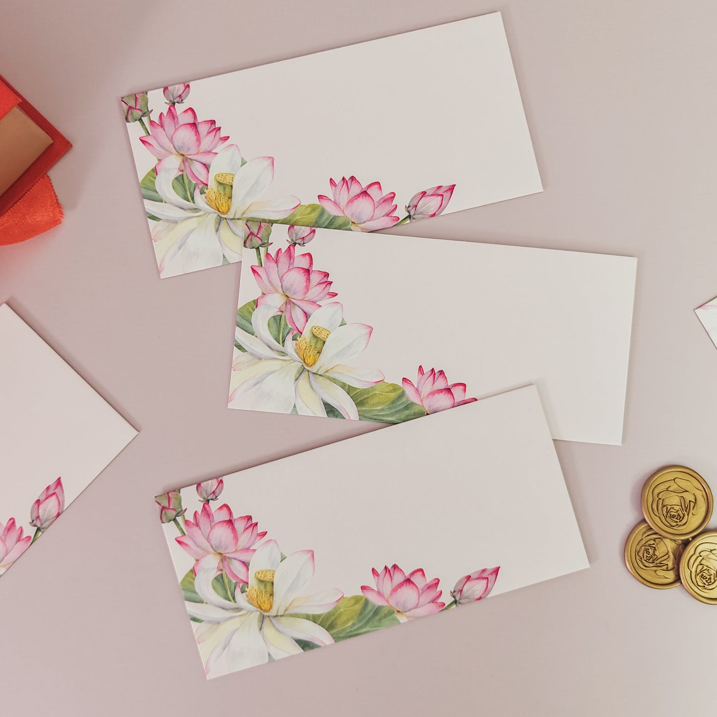 Rosewood Lotus Print Money Envelopes