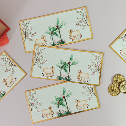 Pichwai Print Money Envelopes (Green)