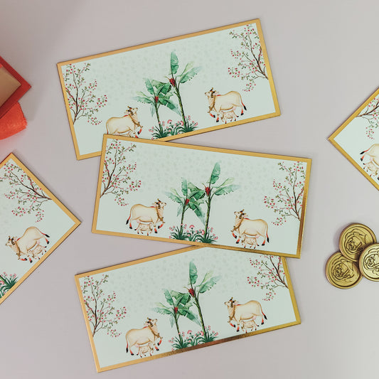 Pichwai Print Money Envelopes (Green)
