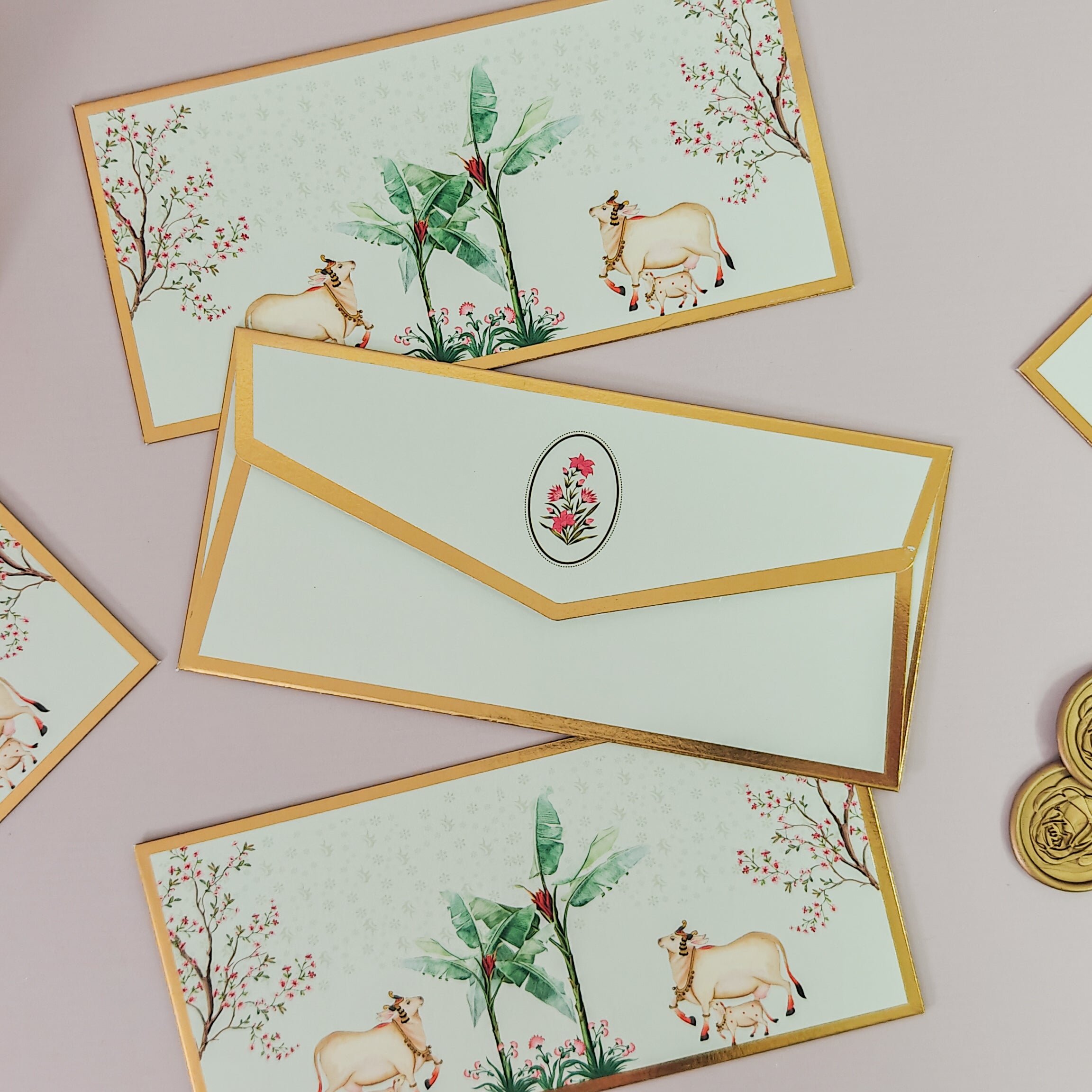 Pichwai Print Money Envelopes (Green)