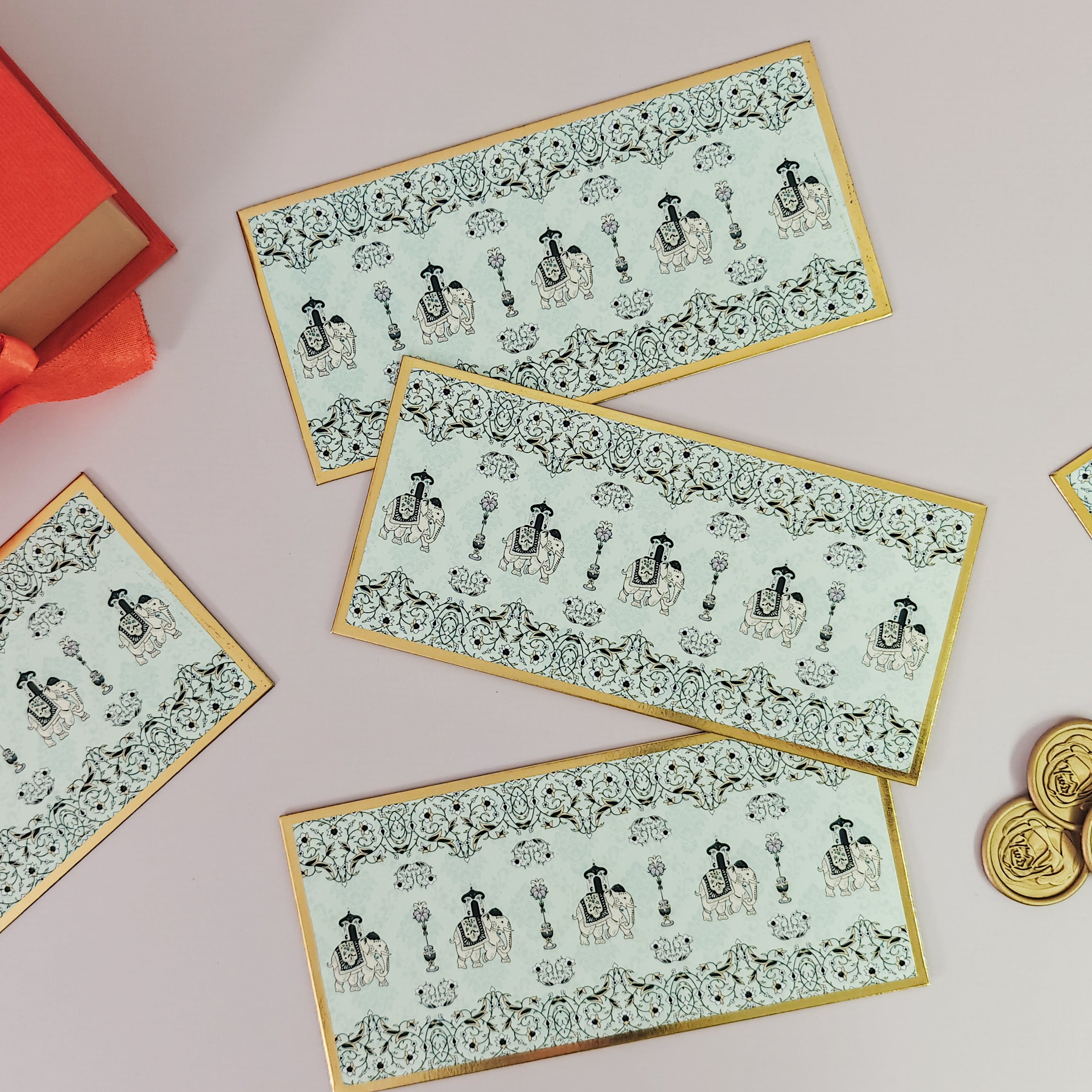 Haathi Print Money Envelopes (Green)