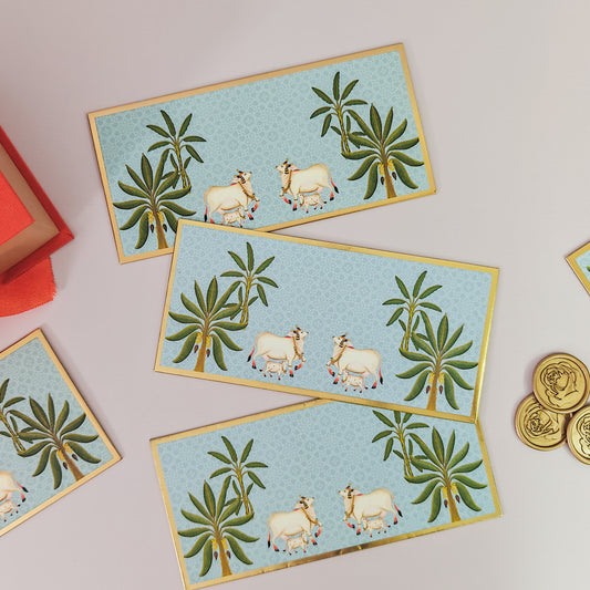 Pichwai Print Money Envelopes (Sky Blue)