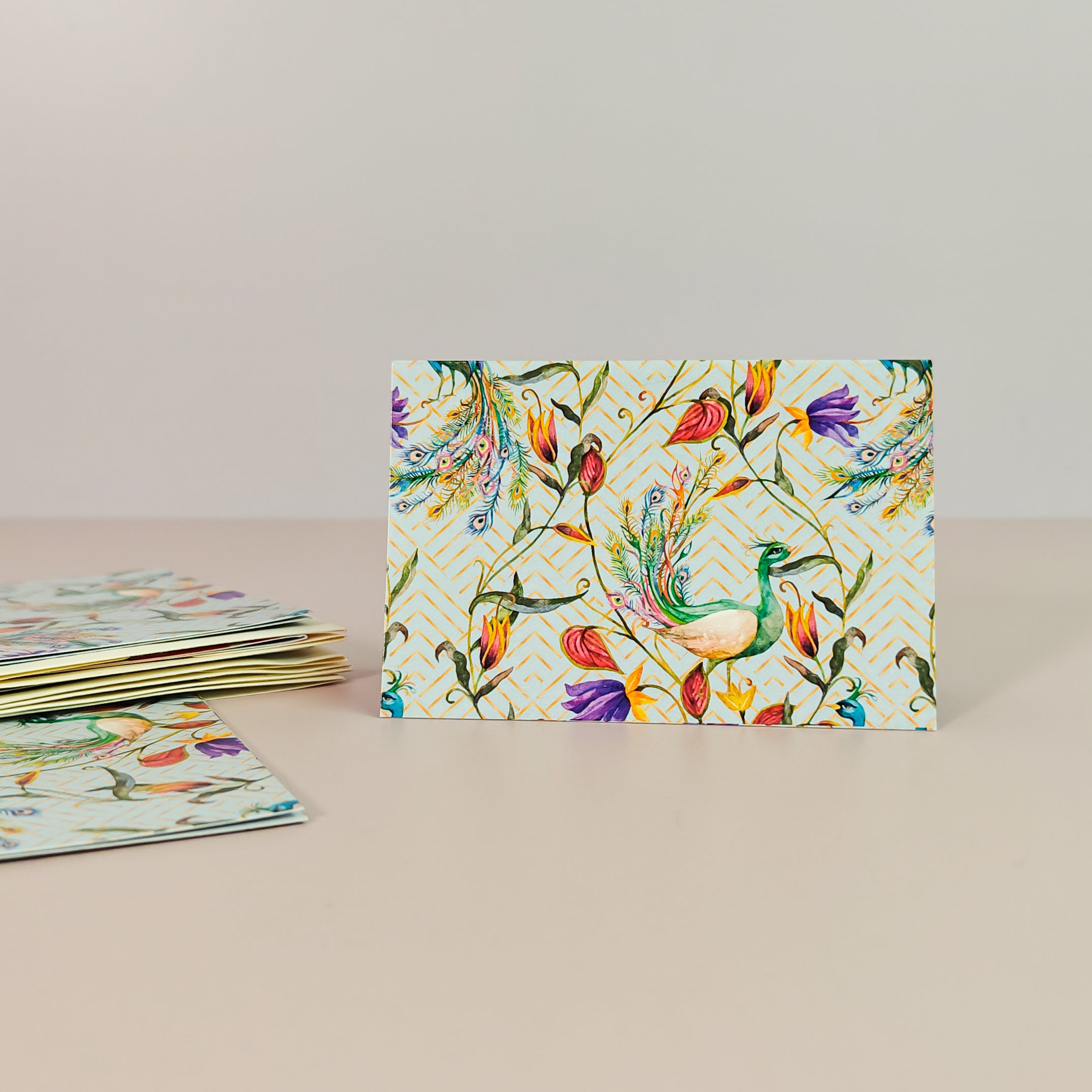 Peacock Print Mini Folding Cards